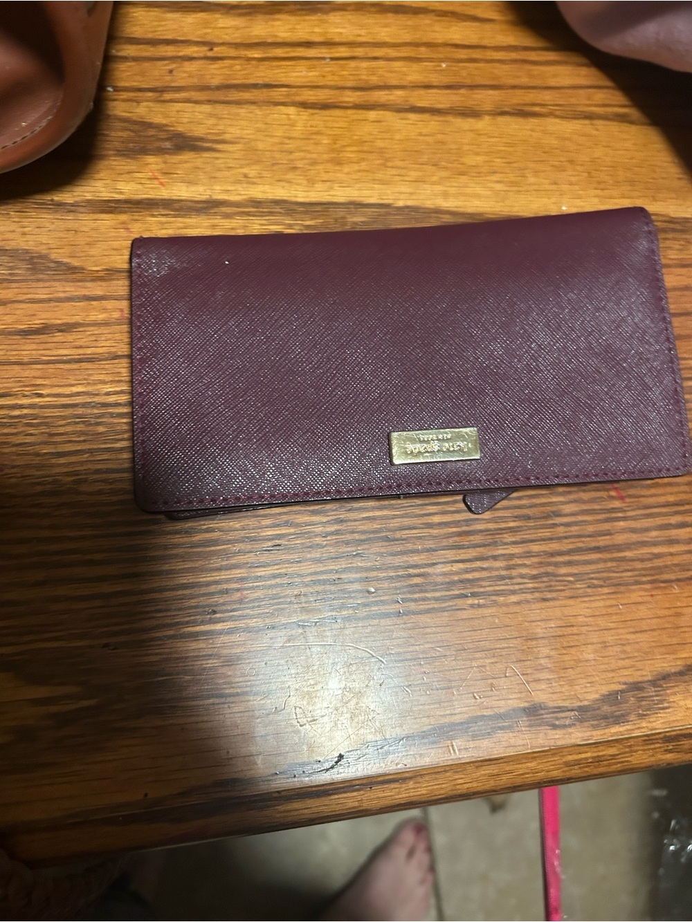 kate spade Plum Saffiano Leather Foldover Phone Wallet with Gold Plaque